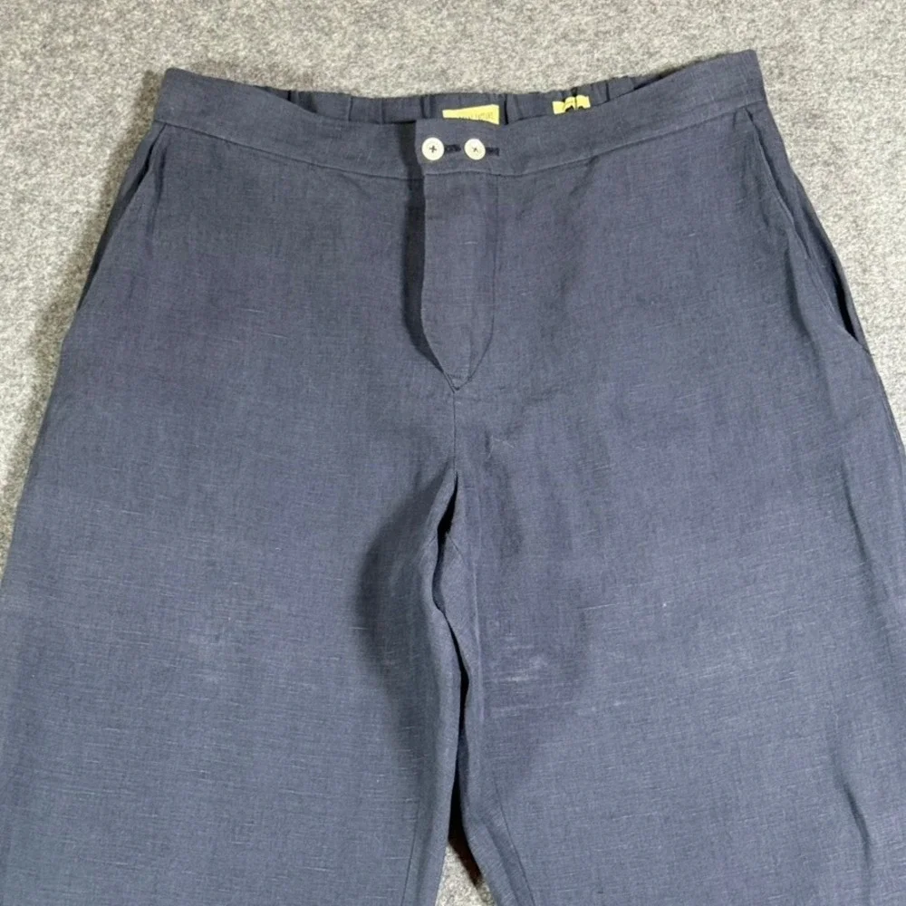 De Bonne Facture Navy 100% Linen Easy Trousers Made in France Men Sz 50 US 34